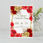Elegant Red and Gold Floral Wedding Invitation Car 箔招待状 (立ち正面)