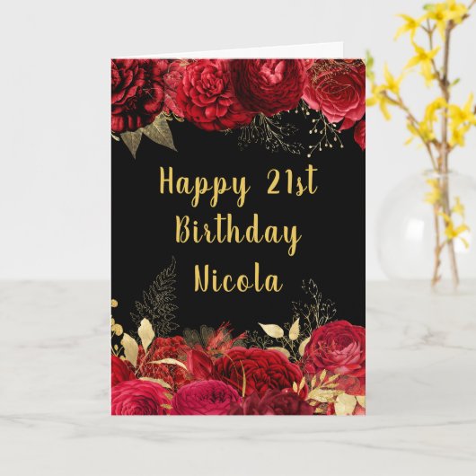 Elegant Red and Gold Flowers Birthday カード (黄色い花)