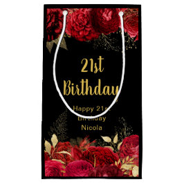 Elegant Red and Gold Flowers Birthday スモールペーパーバッグ