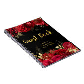 Elegant Red and Gold Flowers Birthday Guest Book ノートブック (右側)