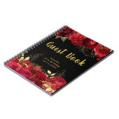 Elegant Red and Gold Flowers Birthday Guest Book ノートブック (左側)