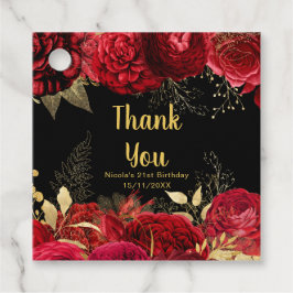 Elegant Red and Gold Flowers Birthday Party フェイバータグ