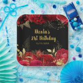 Elegant Red and Gold Flowers Birthday Party ペーパープレート (パーティー)