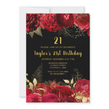 Elegant Red and Gold Flowers Birthday Party