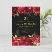 Elegant Red and Gold Flowers Birthday Party 招待状 (スタンド正面)