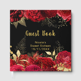 Elegant Red and Gold Flowers Sweet Sixteen ゲストブック