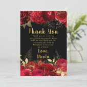 Elegant Red and Gold Flowers Sweet Sixteen サンキューカード (スタンド正面)