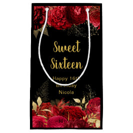 Elegant Red and Gold Flowers Sweet Sixteen  スモールペーパーバッグ