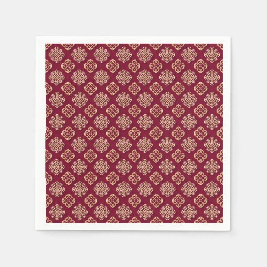 Elegant Red and Gold Pattern Design スタンダードカクテルナプキン (正面)
