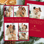Elegant Red and Gold Script 5 Photo Christmas シーズンカード<br><div class="desc">Modern Elegant Simple Calligraphy Red and Gold Script 5 Photo Collage Merry Christmas Holiday Card. This festive, minimalist, five (5) photo holiday greeting card template features a pretty grid photo collage and says „Merry Christmas”! The „Merry Christmas” greeting text is written in a beautiful whimsical swirly hand lettered swash-tail font...</div>