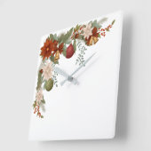 Elegant Red and green Floral Christmas スクエア壁時計 (傾斜)