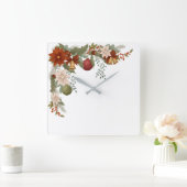 Elegant Red and green Floral Christmas スクエア壁時計 (ホーム)