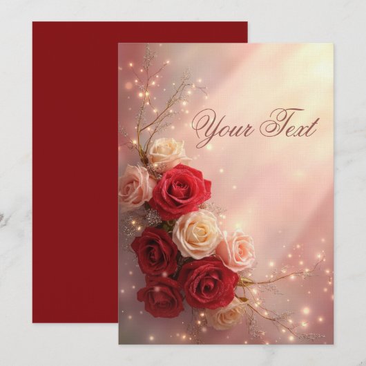 Elegant Red and Pink Fantasy Wedding Roses 招待状 (正面/裏面)
