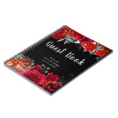 Elegant Red and Silver Flowers Birthday Guest Book ノートブック (左側)