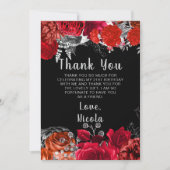 Elegant Red and Silver Flowers Birthday Party サンキューカード (正面)