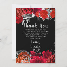 Elegant Red and Silver Flowers Birthday Party サンキューカード