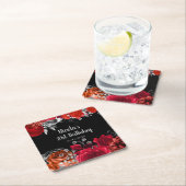 Elegant Red and Silver Flowers Birthday Party  スクエアペーパーコースター (インサイチュ)