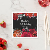 Elegant Red and Silver Flowers Birthday Party スタンダードカクテルナプキン (インサイチュ)