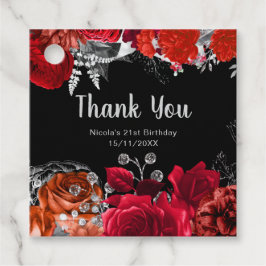 Elegant Red and Silver Flowers Birthday Party フェイバータグ