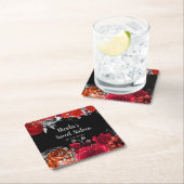 Elegant Red and Silver Flowers Sweet Sixteen  スクエアペーパーコースター (インサイチュ)