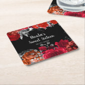 Elegant Red and Silver Flowers Sweet Sixteen  スクエアペーパーコースター (アングル)