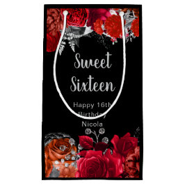 Elegant Red and Silver Flowers Sweet Sixteen  スモールペーパーバッグ