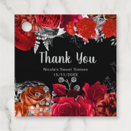 Elegant Red and Silver Flowers Sweet Sixteen  フェイバータグ
