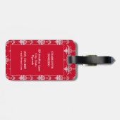 Elegant Red and White Damask Monogram ラゲッジタグ (裏面横)