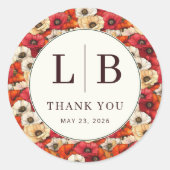 Elegant Red and White Floral Pattern ラウンドシール (正面)