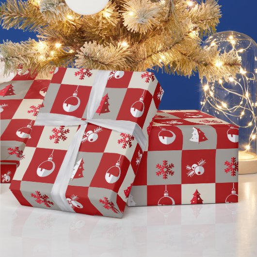 Elegant red and white merry Christmas ラッピングペーパー (クリスマス)