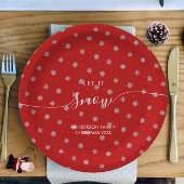Elegant red and white snowflakes custom ペーパープレート