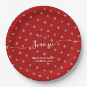 Elegant red and white snowflakes custom ペーパープレート (正面)
