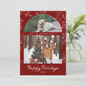 Elegant Red Arch Family Photo Christmas シーズンカード (スタンド正面)