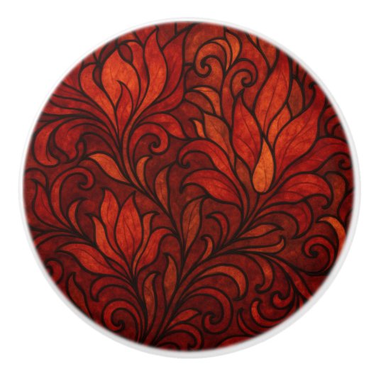Elegant Red Art Nouveau Floral セラミックノブ (正面)