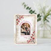 Elegant Red Berries Family Photo Christmas シーズンポストカード (スタンド正面)