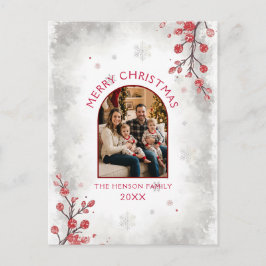 Elegant Red Berries Family Photo Christmas  シーズンポストカード