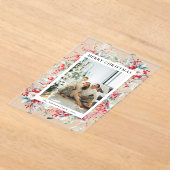 Elegant Red Berries Family Photo Christmas Card アクリル招待状 (レイダウン)