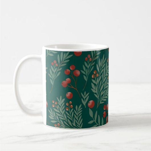 Elegant Red Berry Christmas Mug コーヒーマグカップ (左)