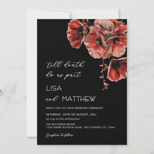 Elegant Red Black Goth Wedding 招待状 (正面)