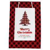 Elegant red black plaid Christmas gift bag custom ミディアムペーパーバッグ (裏面)