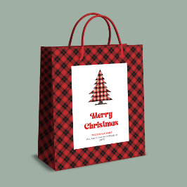 Elegant red black plaid Christmas gift bag custom ミディアムペーパーバッグ