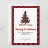 Elegant Red Black Plaid Christmas Tree Greeting シーズンカード (正面)