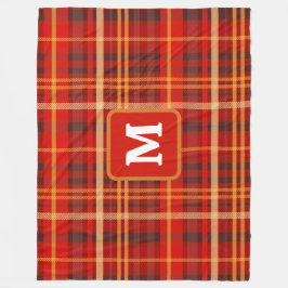 Elegant Red Black Plaid Monogram Custom  フリースブランケット