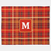Elegant Red Black Plaid Monogram Custom  フリースブランケット (正面(横))