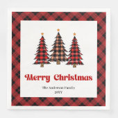 Elegant Red Black Plaid Napkin for Holiday Table (正面)
