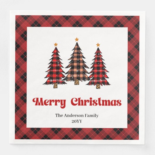 Elegant Red Black Plaid Napkin for Holiday Table (正面)