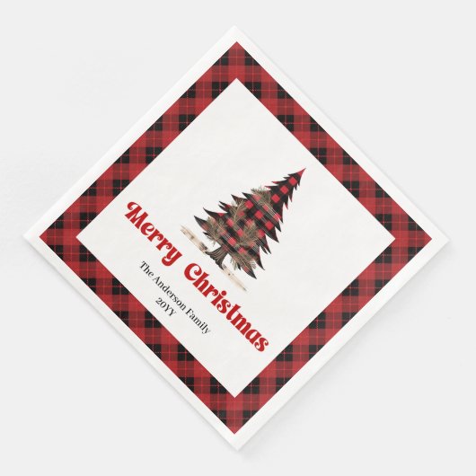 Elegant red black plaid napkins custom name  (コーナー)