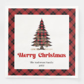 Elegant red black plaid napkins custom name  (正面)