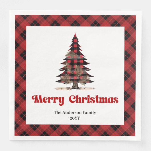 Elegant red black plaid napkins custom name  (正面)