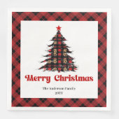 Elegant Red Black Plaid Tree Napkin Editable (正面)
